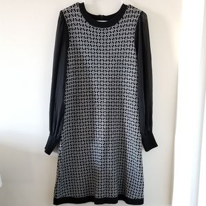 Black and white floral mixed media sweater dress